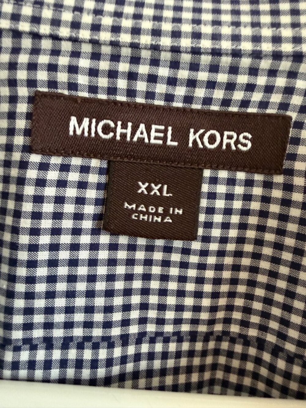 Michael Kors Mens Gingham Short Sleeve Button-Up Shirt XXL Navy/White Cotton - Picture 3 of 4